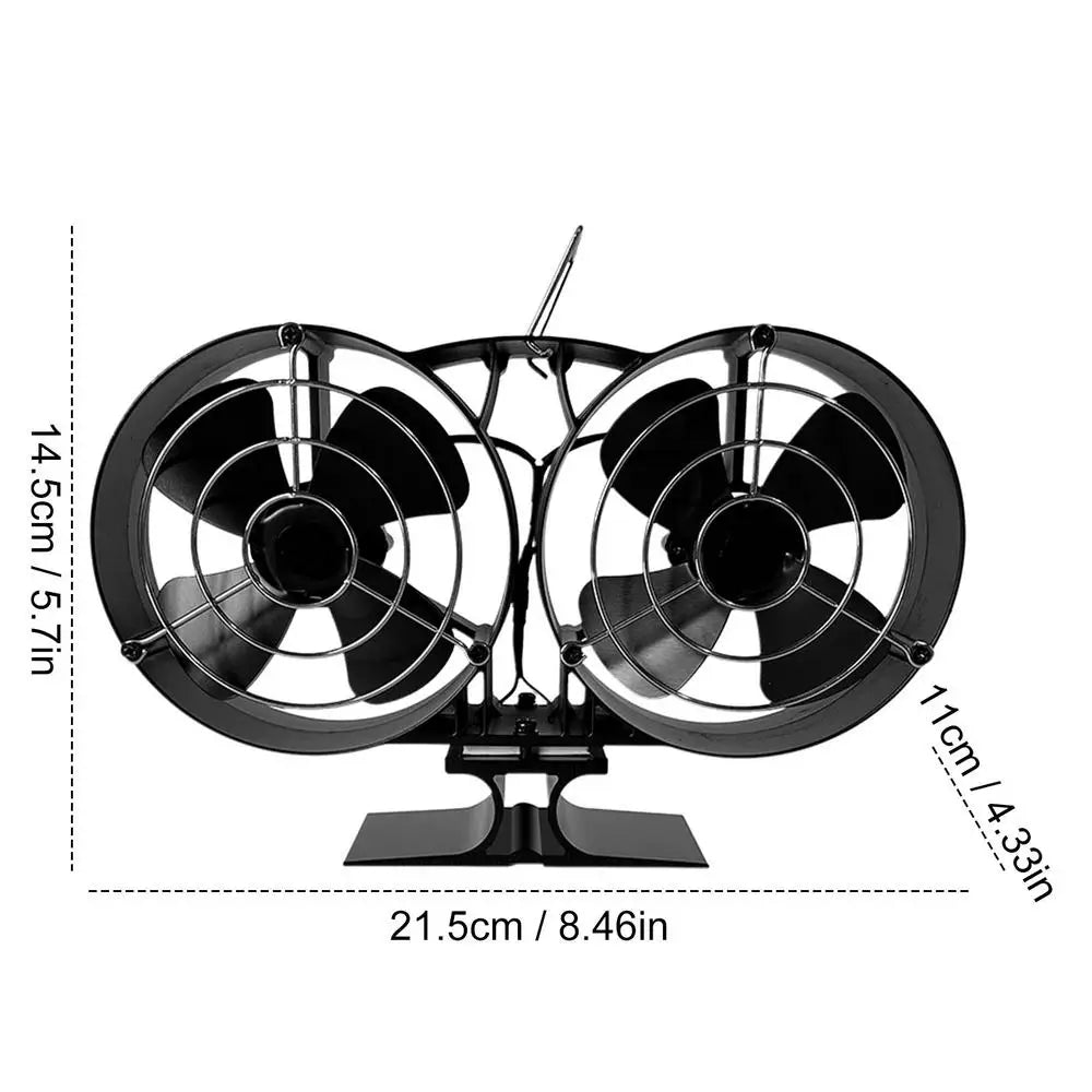 Fireplace Fan Heat Powered Fire Fan Eco Stove Top Fan Quiet Operation Double Head Fan with Protective Cover Heat Powered Fan For