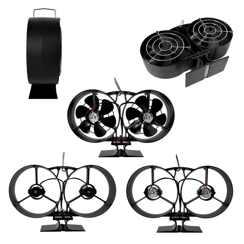 Fireplace Fan Heat Powered Fire Fan Eco Stove Top Fan Quiet Operation Double Head Fan with Protective Cover Heat Powered Fan For