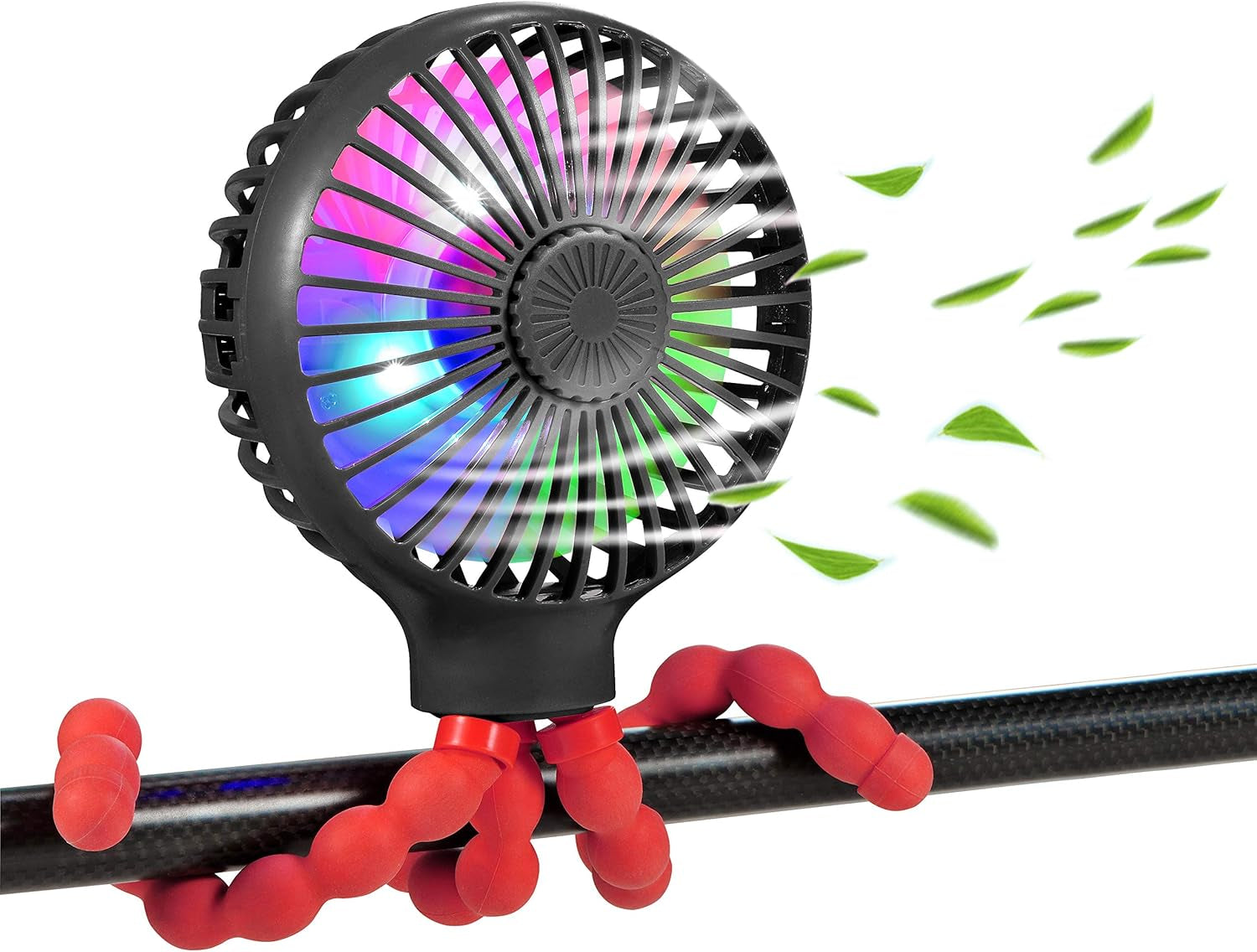 Stroller Fan Upgraded Portable Fan Versatile Fan Personal Desk Fan USB Rechargeable Fan with LED Light Flexible Tripod Design Handheld Fan 3 Speeds Baby Fan for Stroller（Black Red）