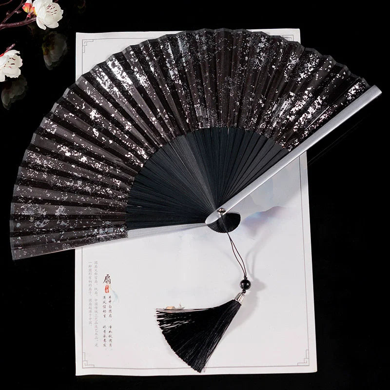 Black Folding Fan Silk Fabric Craft Fans Baking Gold Stamping Fan Classical Hand Fans Weddings Chinese Luxury Fan Wall Decor