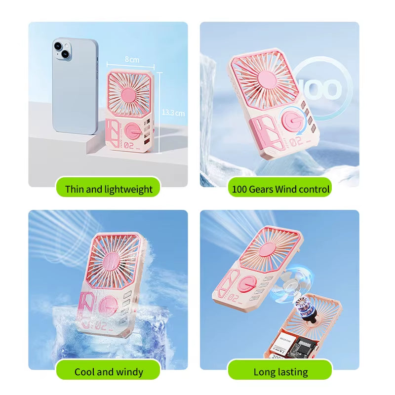 Desk Fan Rechargeable 2000Mah Camping Fan Pocket Fan Handheld Cooling Fan Pocket Handheld Small Fan USB Charging Summer Fan