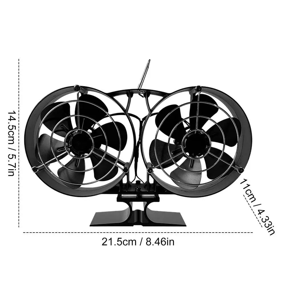 Fireplace Fan Heat Powered Fire Fan Eco Stove Top Fan Quiet Operation Double Head Fan with Protective Cover Heat Powered Fan For