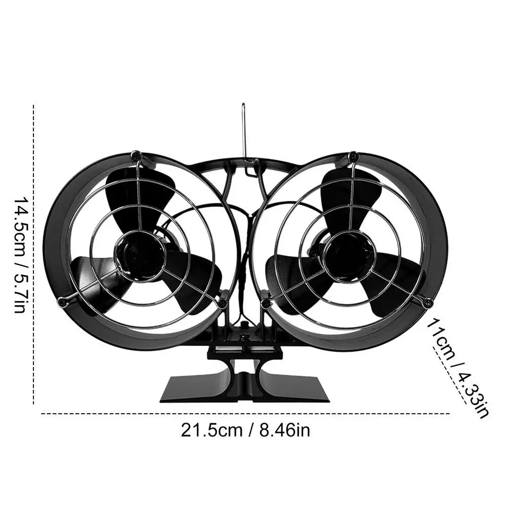 Fireplace Fan Heat Powered Fire Fan Eco Stove Top Fan Quiet Operation Double Head Fan with Protective Cover Heat Powered Fan For