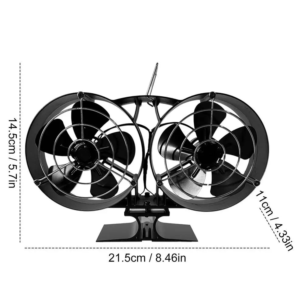 Fireplace Fan Heat Powered Fire Fan Eco Stove Top Fan Quiet Operation Double Head Fan with Protective Cover Heat Powered Fan For